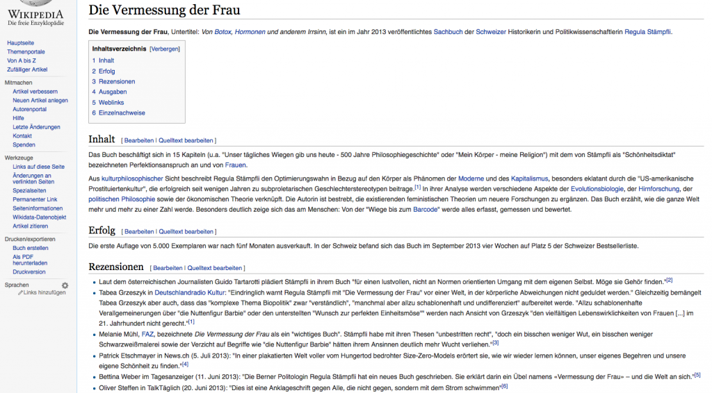 WikipediaEintrag zur Vermessung der Frau (wo blieb mein Troll?) dr. regula stämpfli