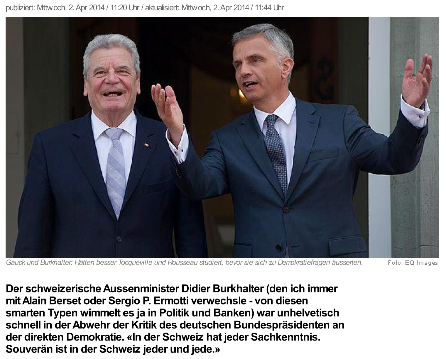 news.ch - Die Gauck'sche Demokratiekurve. Von Regula Stämpfli -