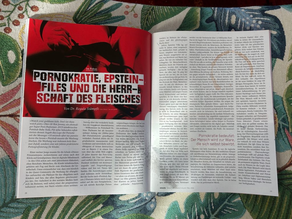 Pornokratie & Epstein, Essay von Regula Staempfli März 2026 im Ensuite. 