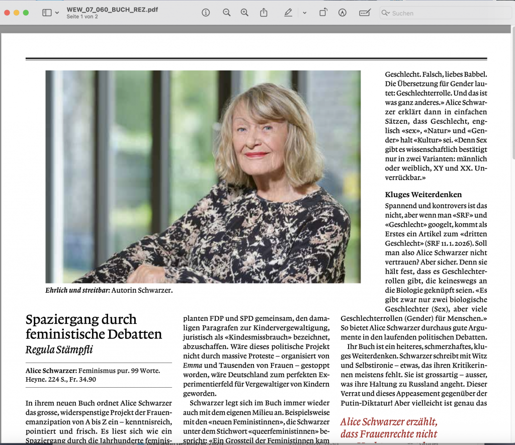 Rezension von Regula Staempfli über Alice Schwarzers neues Buch. 